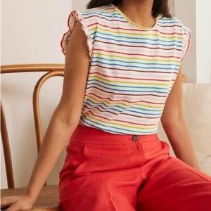 VGUC Boden Faye Jersey Ruffle Sleeve Cotton Top Summer
Rainbow Stripe Size US 10